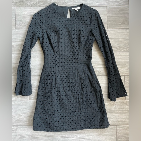 Anthro/ Avec Les Filles| Black Eyelet Dress with Bell Sleeves, Size XS••• - Picture 2 of 15